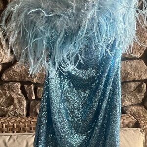Sherri Hill Light Blue Feathered Gown